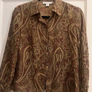 Petite Sophisticate Paisley Blouse in Brown and Red